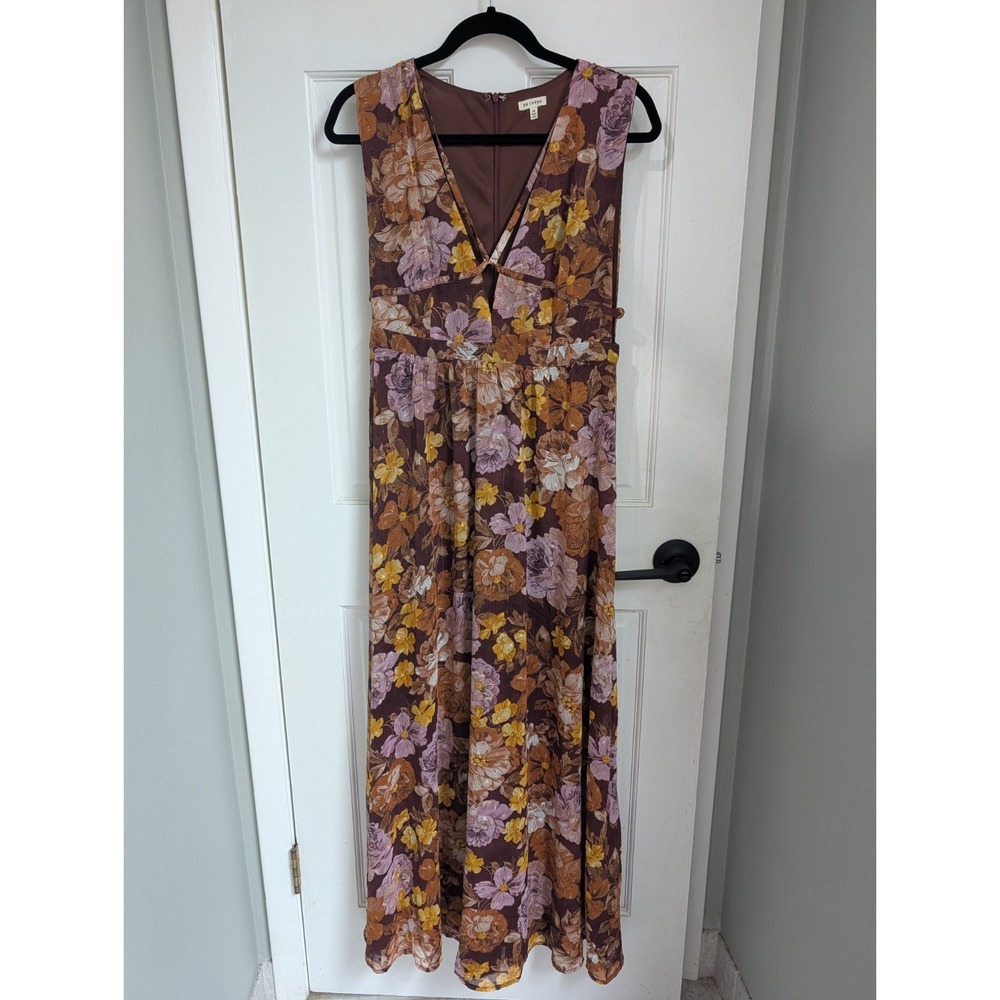 NEW En Creme Floral Brown, Yellow Maxi Dress Medium